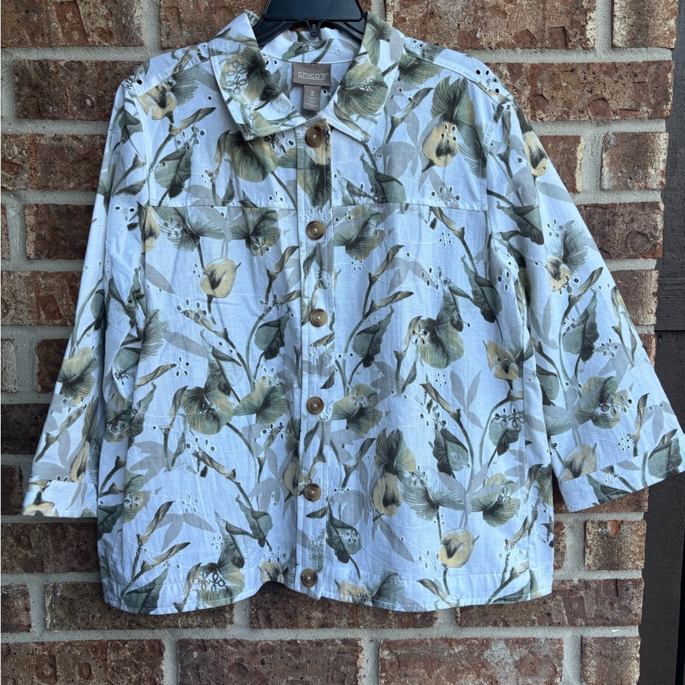 Chico's white eyelet Floral light Jacket